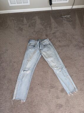 Levi's Light Blue Distressed Boyfriend Jeans with Ankle Zippers